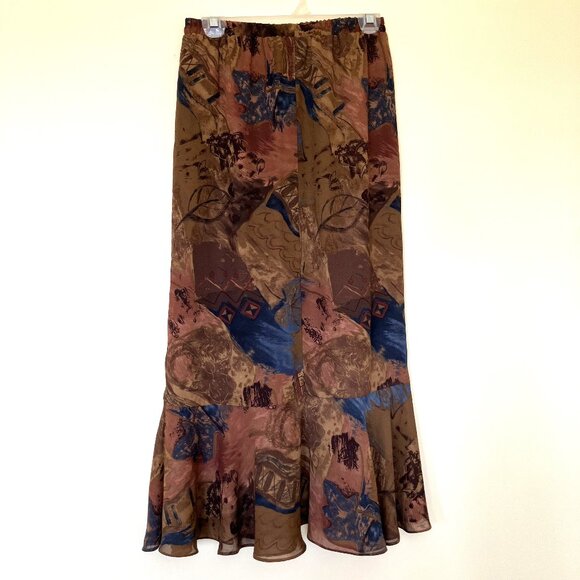 Tanjay Abstract Print Tulip Ruffle Hem Maxi Skirt Pull On Elastic Waist Neutral - Picture 6 of 6